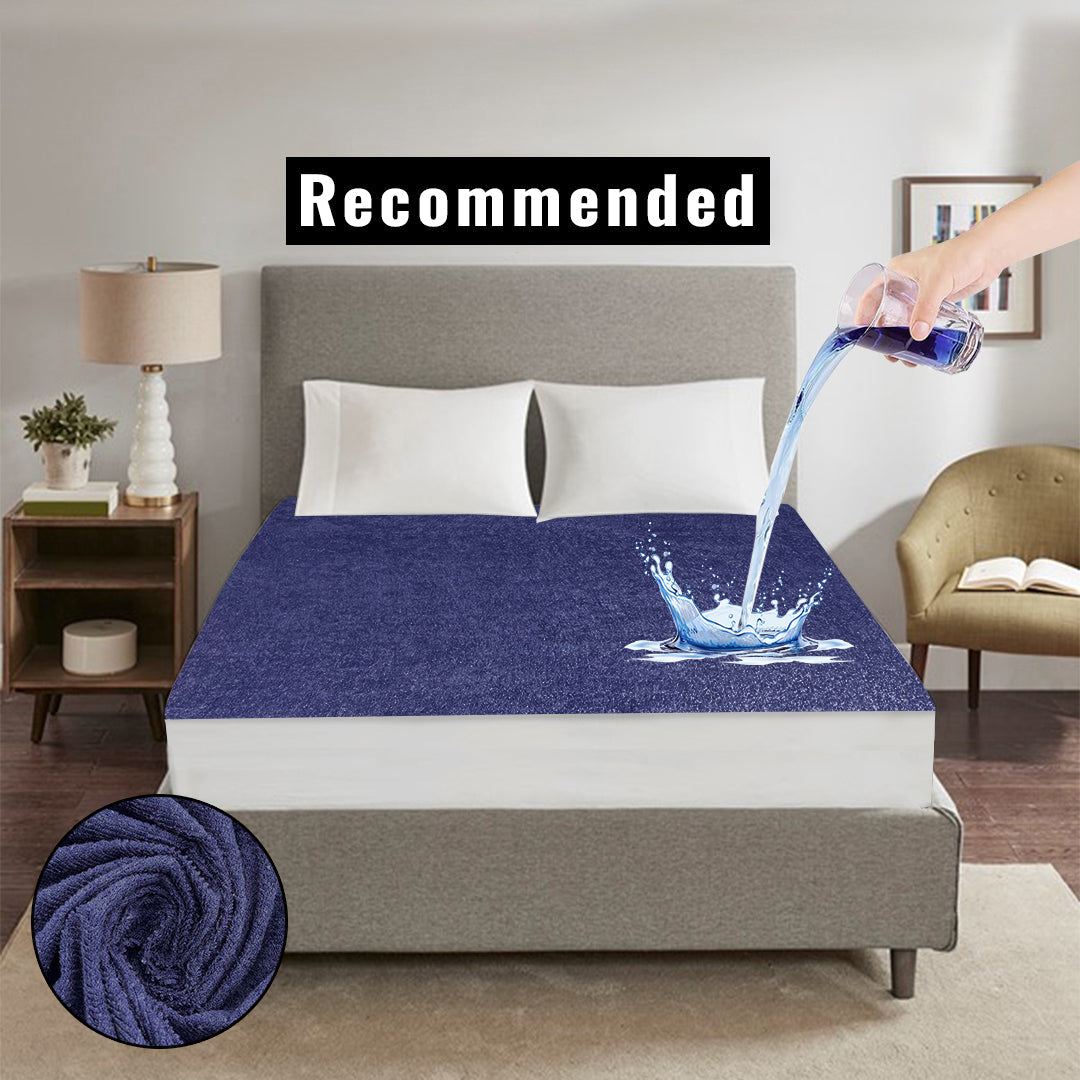 Jointless Recommended Premium & Export Quality Terry Cotton 100% Waterproof Fitted Style Mattress Protector- Blue Color