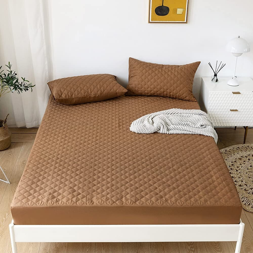 Cotton Quilted Waterproof Mattress Cover - Brown