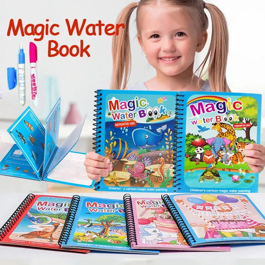 Children Toy  magic water reusable colouring paint book with water pen for kids Drawing Board Magic Drawing Book